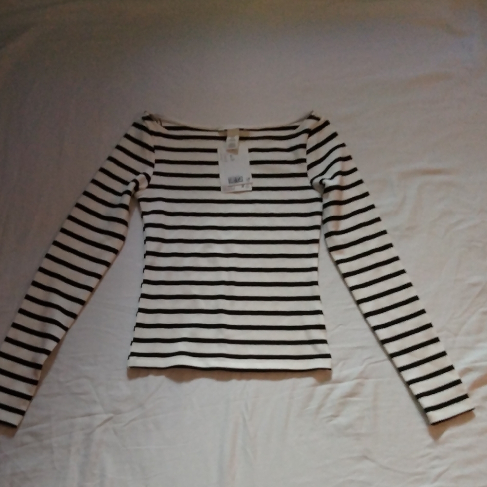 H&M Black and White Striped Blouse